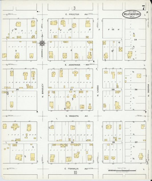 Sanborn Fire Insurance Map from Weatherford, Custer County, Oklahoma (1918), Sheet #0007 - Historic Sanborn Fire Insurance Map Print, vintage old map wall art, antique decor, genealogy gift, Oklahoma Oklahoma map