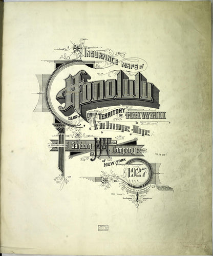 Sanborn Fire Insurance Map from Honolulu, Oahu County, Hawaii (1927), Sheet #0001 - Historic Sanborn Fire Insurance Map Print, vintage old map wall art