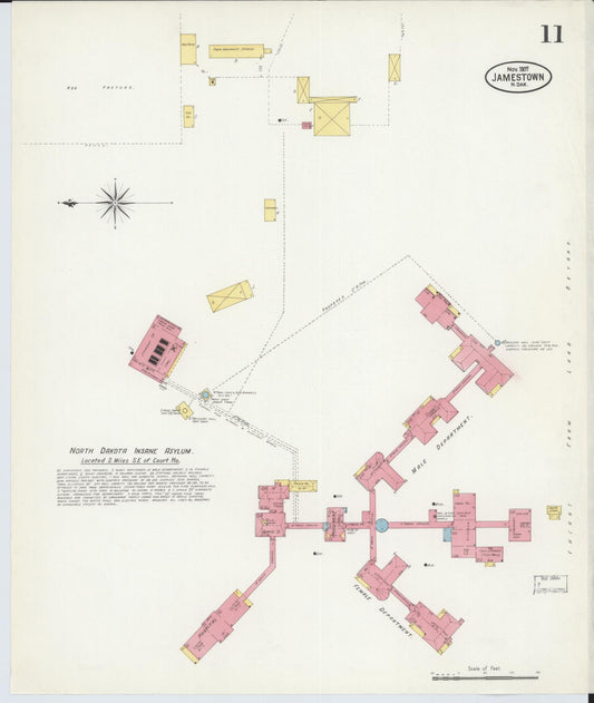 Sanborn Fire Insurance Map from Jamestown, Stutsman County, North Dakota (1907), Sheet #0011 - Historic Sanborn Fire Insurance Map Print, vintage old map wall art, antique decor, genealogy gift, North Dakota North Dakota map