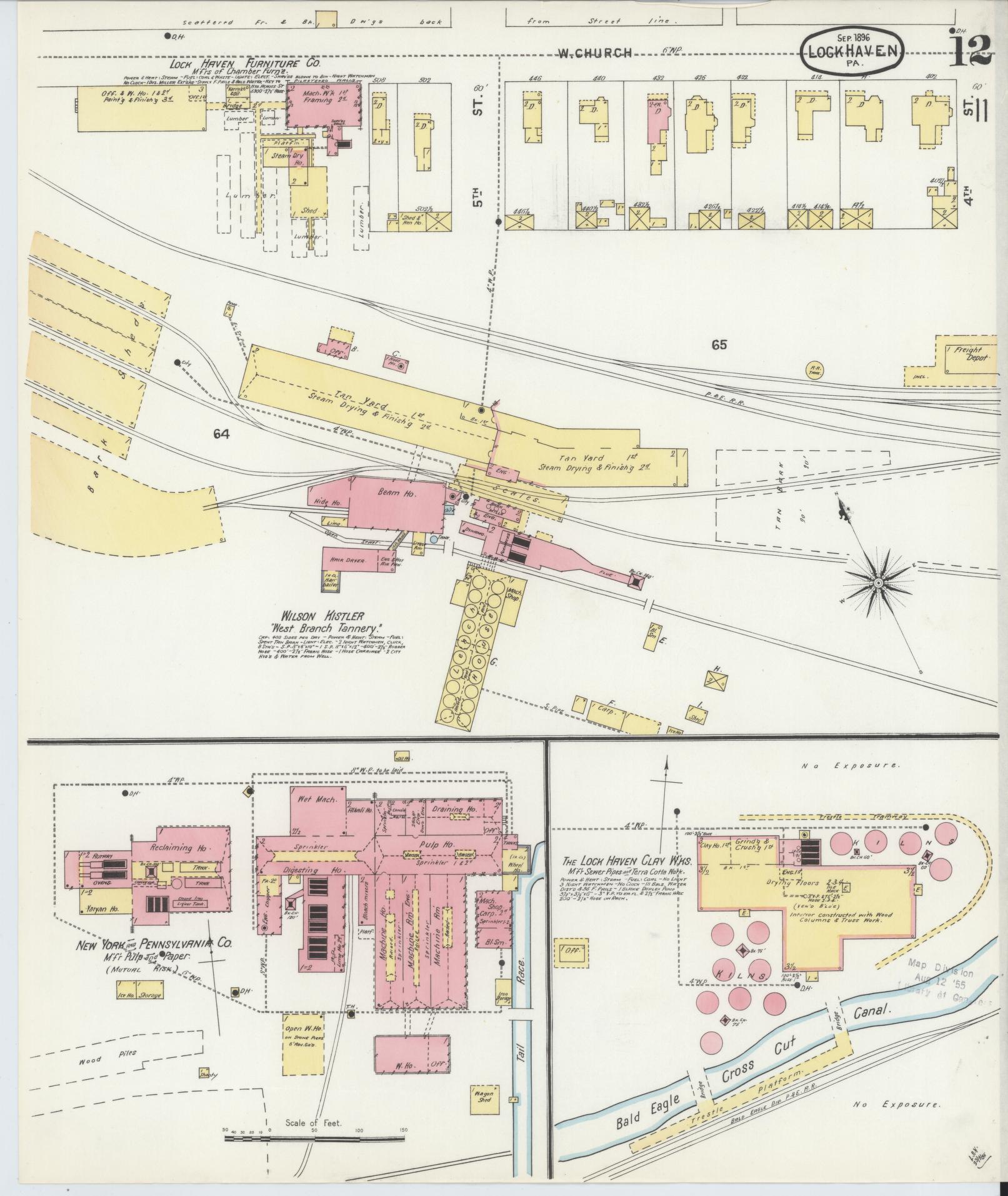 Sanborn Fire Insurance Map from Lock Haven, Clinton County, Pennsylvania (1896), Sheet #0012 - Historic Sanborn Fire Insurance Map Print, vintage old map wall art, antique decor, genealogy gift, Pennsylvania Pennsylvania map