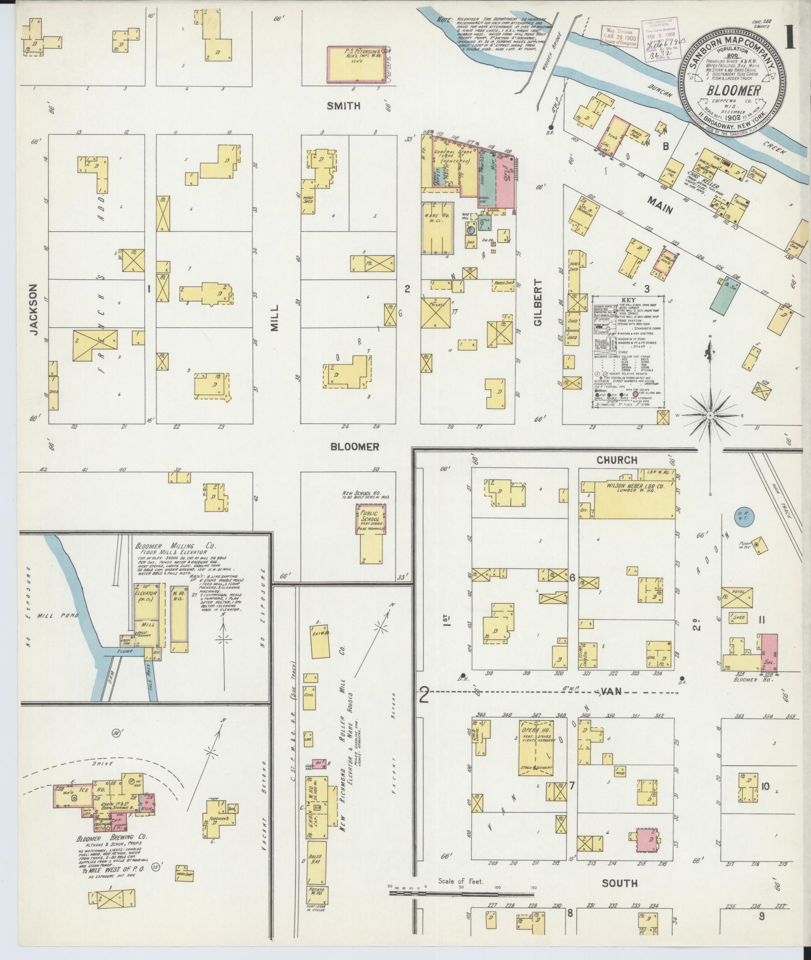 Sanborn Fire Insurance Map from Bloomer, Chippewa County, Wisconsin (1902), Sheet #0001 - Historic Sanborn Fire Insurance Map Print, vintage old map wall art, antique decor, genealogy gift, Wisconsin Wisconsin map