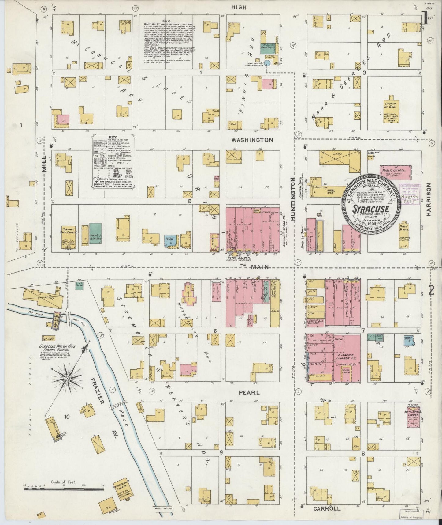 Sanborn Fire Insurance Map from Syracuse, Kosciusko County, Indiana (1905), Sheet #0001 - Complete Map Set gallery image, historic Sanborn map, vintage wall art, Indiana Indiana