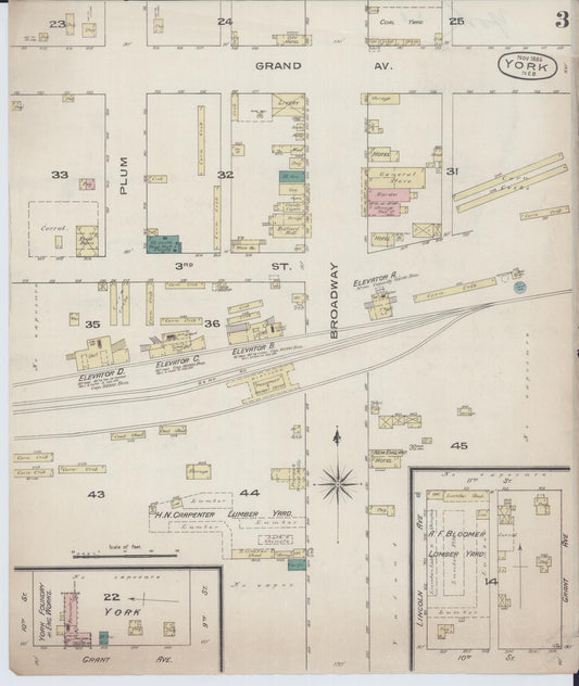Sanborn Fire Insurance Map from York, York County, Nebraska (1885), Sheet #0003 - Historic Sanborn Fire Insurance Map Print, vintage old map wall art, antique decor, genealogy gift, Nebraska Nebraska map