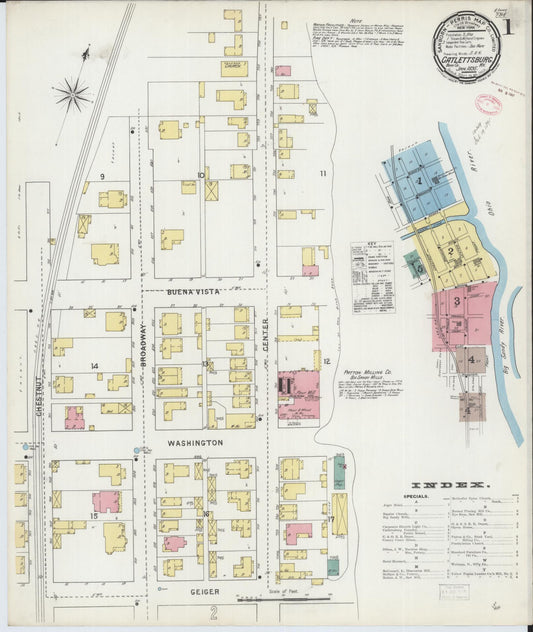 Sanborn Fire Insurance Map from Catlettsburg, Boyd County, Kentucky (1895), Sheet #0001 - Complete Map Set gallery image, historic Sanborn map, vintage wall art, Kentucky Kentucky
