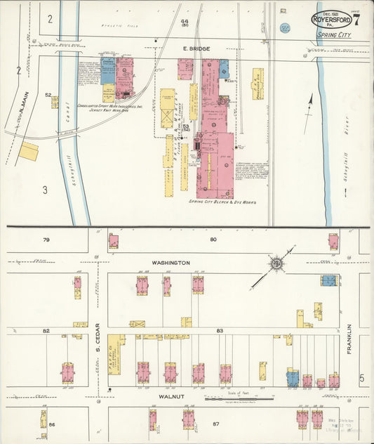 Sanborn Fire Insurance Map from Royersford, Montgomery County, Pennsylvania (1921), Sheet #0007 - Historic Sanborn Fire Insurance Map Print, vintage old map wall art, antique decor, genealogy gift, Pennsylvania Pennsylvania map