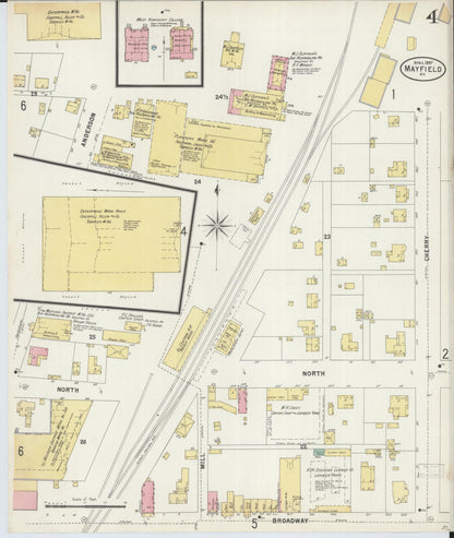 Sanborn Fire Insurance Map from Mayfield, Graves County, Kentucky (1897), Sheet #0004 - Complete Map Set gallery image, historic Sanborn map, vintage wall art, Kentucky Kentucky
