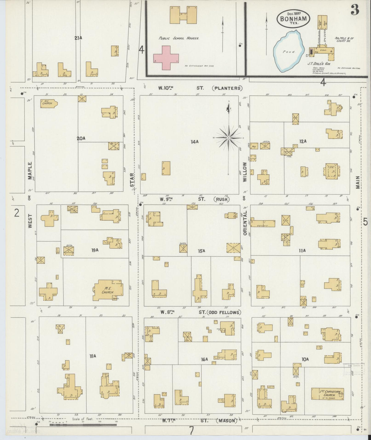 Sanborn Fire Insurance Map from Bonham, Fannin County, Texas (1897), Sheet #0003 - Complete Map Set gallery image, historic Sanborn map, vintage wall art, Texas Texas