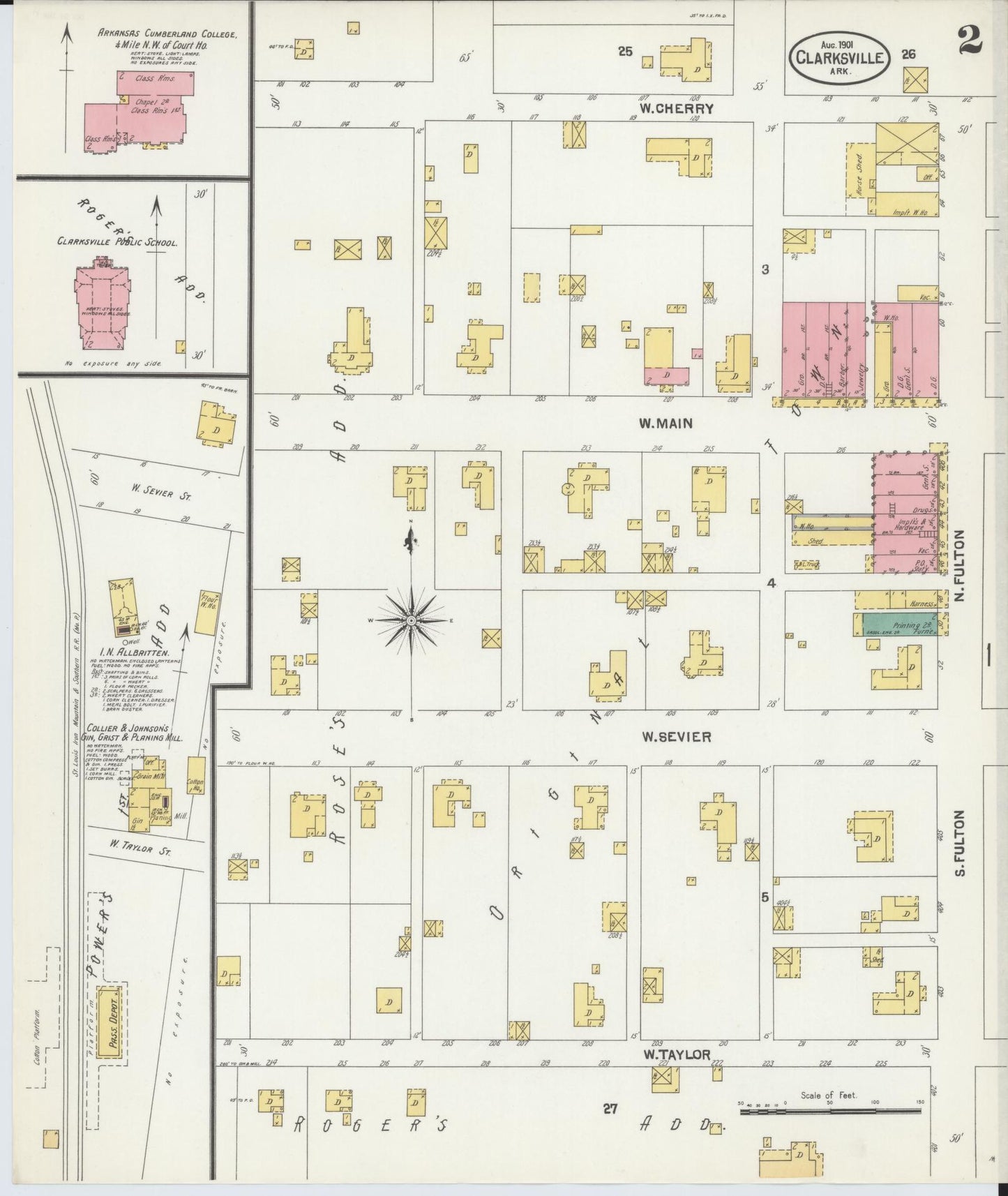 Sanborn Fire Insurance Map from Clarksville, Johnson County, Arkansas (1901), Sheet #0002 - Historic Sanborn Fire Insurance Map Print, vintage old map wall art, antique decor, genealogy gift, Arkansas Arkansas map
