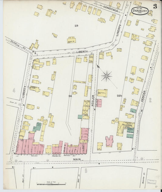 Sanborn Fire Insurance Map from Danbury, Fairfield County, Connecticut (1892), Sheet #0003 - Historic Sanborn Fire Insurance Map Print, vintage old map wall art, antique decor, genealogy gift, Connecticut Connecticut map
