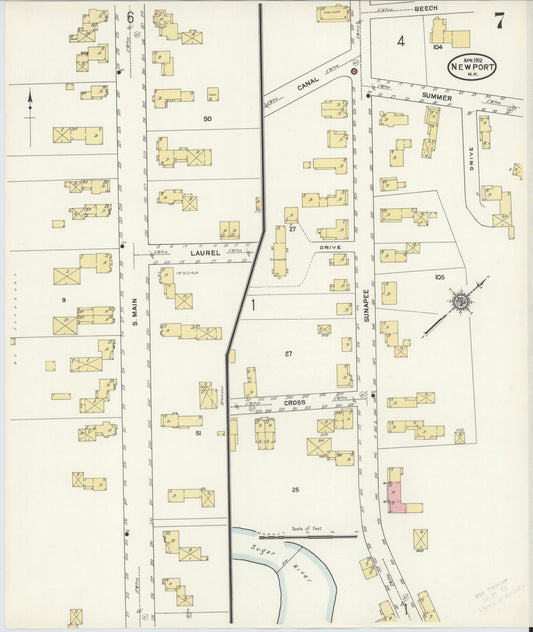 Sanborn Fire Insurance Map from Newport, Sullivan County, New Hampshire (1912), Sheet #0007 - Historic Sanborn Fire Insurance Map Print, vintage old map wall art, antique decor, genealogy gift, New Hampshire New Hampshire map
