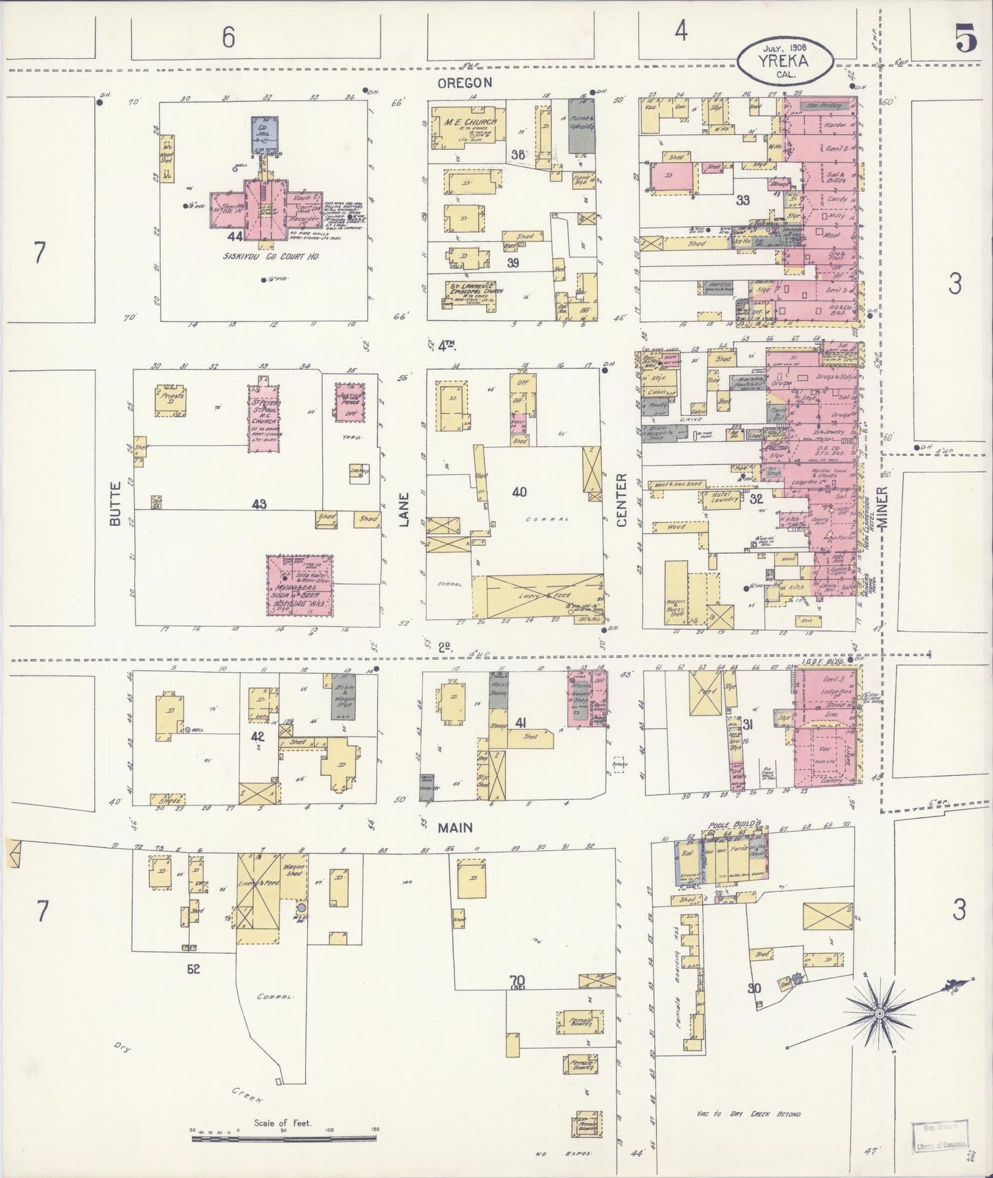 Sanborn Fire Insurance Map from Yreka, Siskiyou County, California (1908), Sheet #0005 - Complete Map Set gallery image, historic Sanborn map, vintage wall art, California California