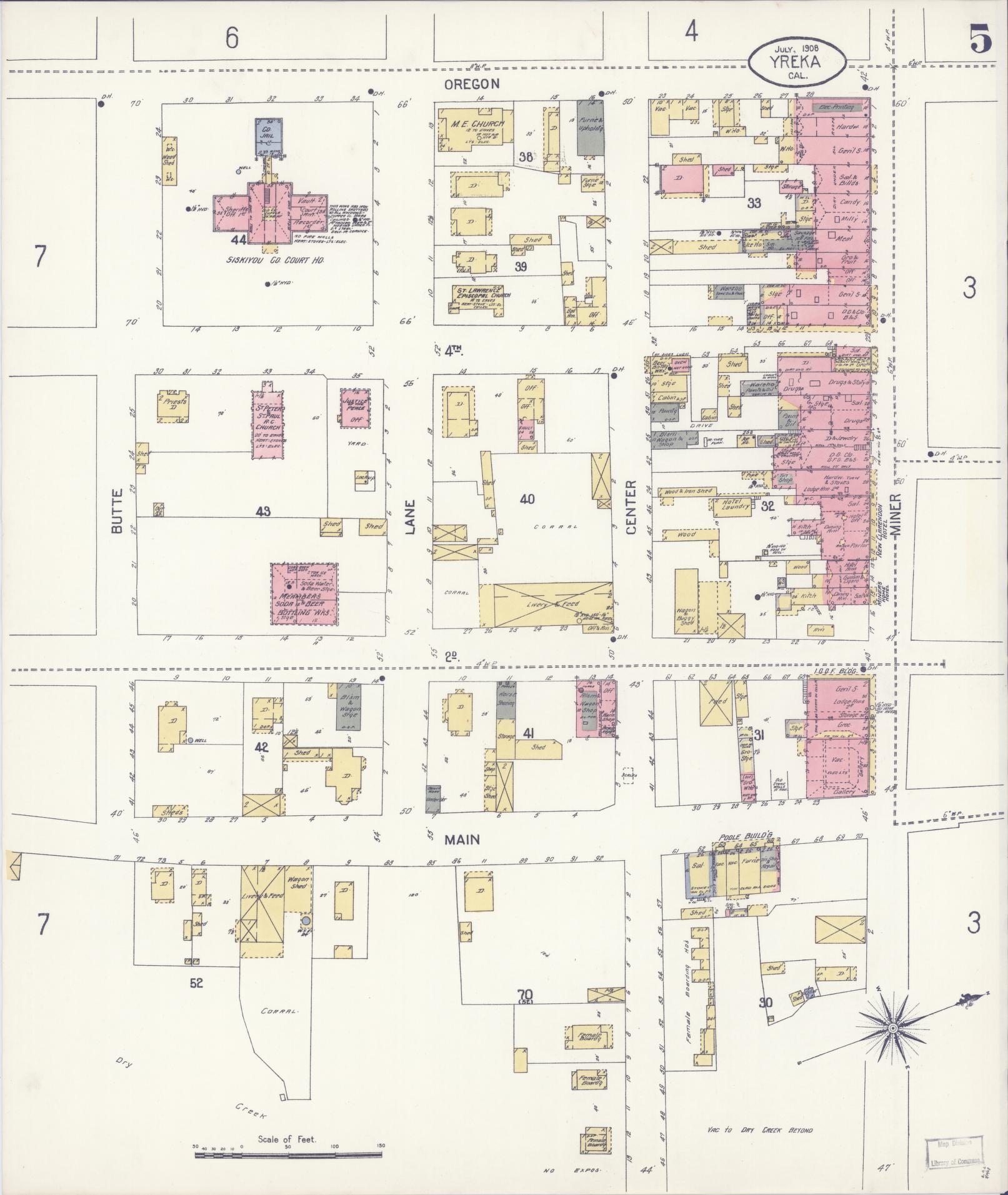 Sanborn Fire Insurance Map from Yreka, Siskiyou County, California (1908), Sheet #0005 - Complete Map Set gallery image, historic Sanborn map, vintage wall art, California California