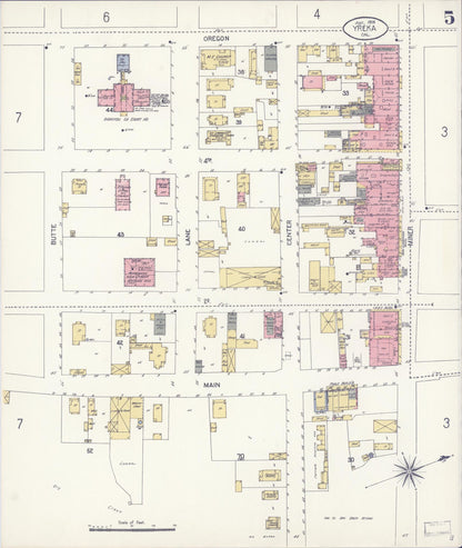 Sanborn Fire Insurance Map from Yreka, Siskiyou County, California (1908), Sheet #0005 - Complete Map Set gallery image, historic Sanborn map, vintage wall art, California California