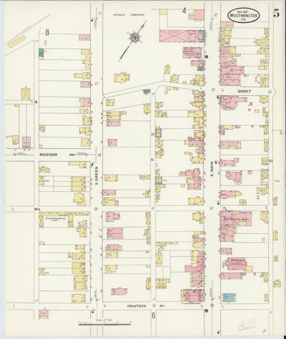 Sanborn Fire Insurance Map from Westminster, Carroll County, Maryland (1910), Sheet #0005 - Complete Map Set gallery image, historic Sanborn map, vintage wall art, Maryland Maryland