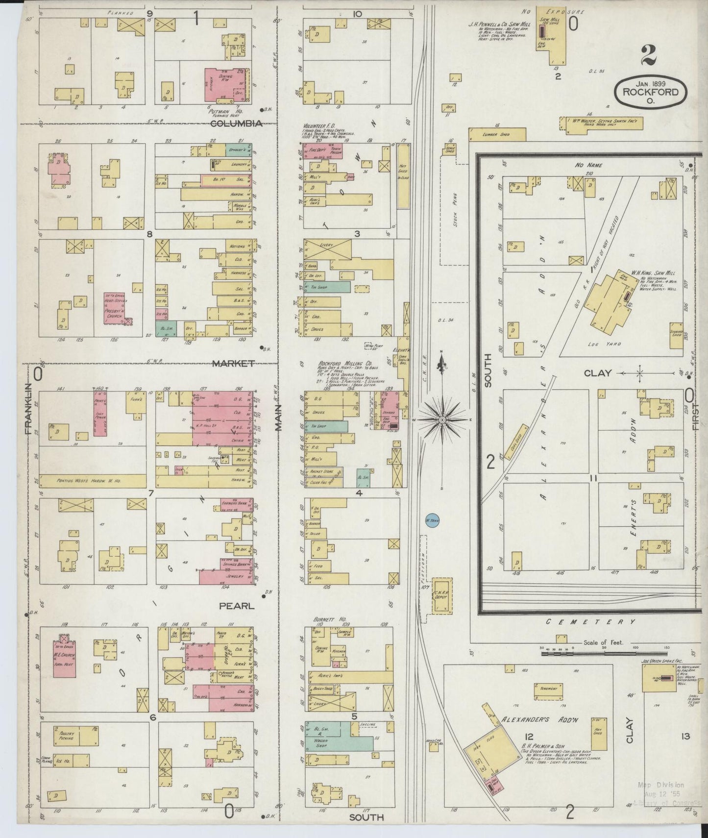 Sanborn Fire Insurance Map from Rockford, Mercer County, Ohio (1899), Sheet #0002 - Historic Sanborn Fire Insurance Map Print, vintage old map wall art, antique decor, genealogy gift, Ohio Ohio map