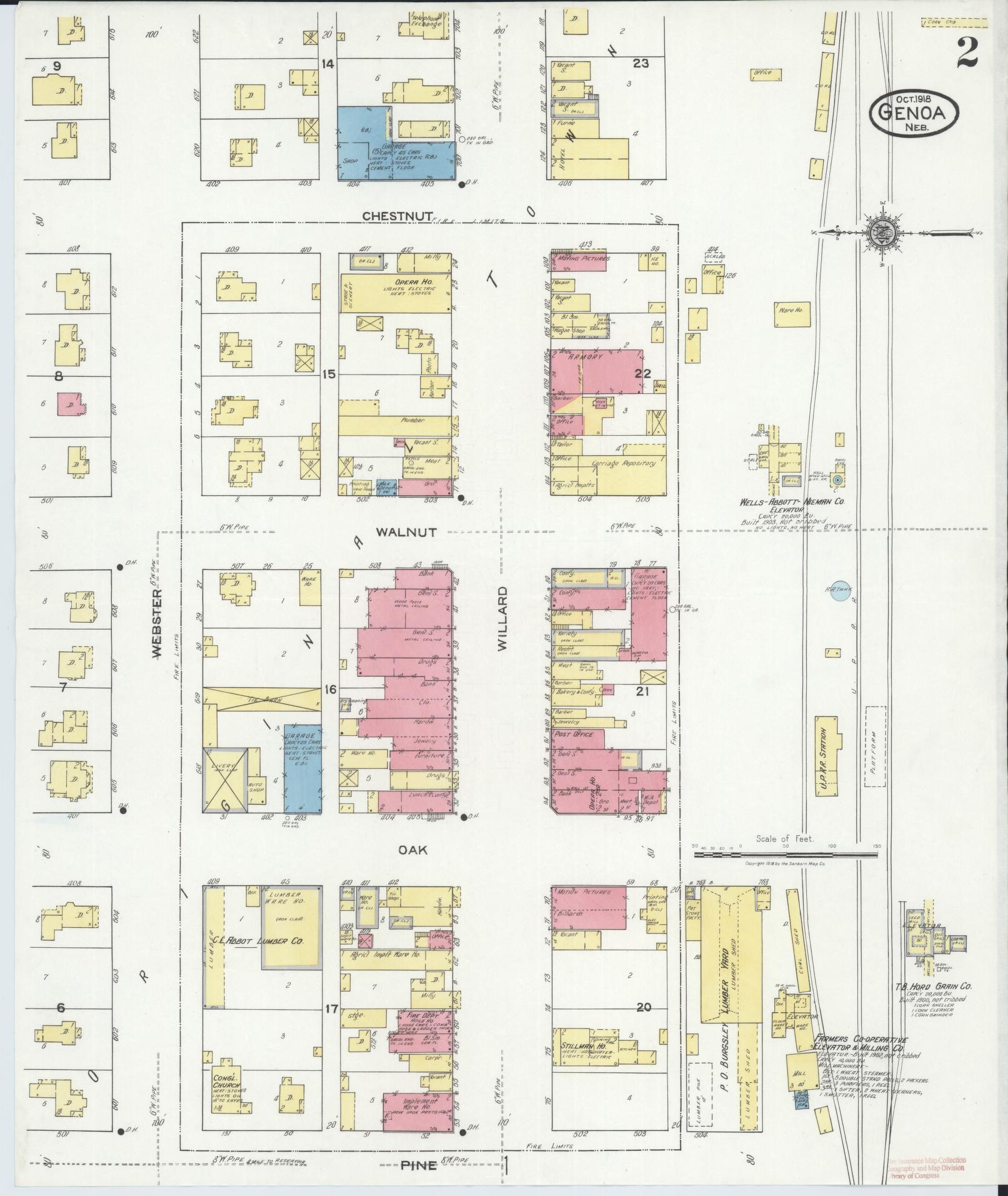Sanborn Fire Insurance Map from Genoa, Nance County, Nebraska (1918), Sheet #0002 - Historic Sanborn Fire Insurance Map Print, vintage old map wall art, antique decor, genealogy gift, Nebraska Nebraska map