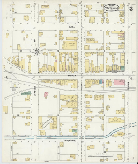 Sanborn Fire Insurance Map from Houtzdale, Clearfield County, Pennsylvania (1904), Sheet #0003 - Historic Sanborn Fire Insurance Map Print, vintage old map wall art, antique decor, genealogy gift, Pennsylvania Pennsylvania map