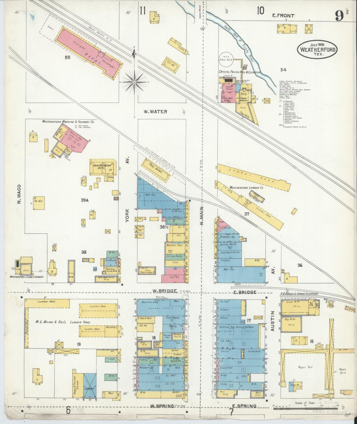 Sanborn Fire Insurance Map from Weatherford, Parker County, Texas (1905), Sheet #0009 - Complete Map Set gallery image, historic Sanborn map, vintage wall art, Texas Texas