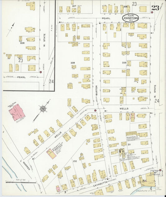 Sanborn Fire Insurance Map from Johnstown, Fulton County, New York (1912), Sheet #0023 - Historic Sanborn Fire Insurance Map Print, vintage old map wall art, antique decor, genealogy gift, New York New York map