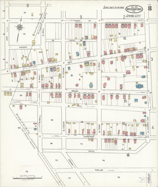 Sanborn Fire Insurance Map from Royersford, Montgomery County, Pennsylvania (1921), Sheet #0008 - Historic Sanborn Fire Insurance Map Print, vintage old map wall art, antique decor, genealogy gift, Pennsylvania Pennsylvania map
