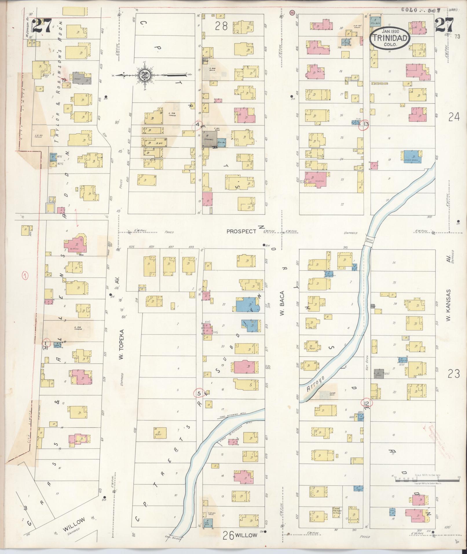 Sanborn Fire Insurance Map from Trinidad, Las Animas County, Colorado (1948), Sheet #0027 - Complete Map Set gallery image, historic Sanborn map, vintage wall art, Colorado Colorado