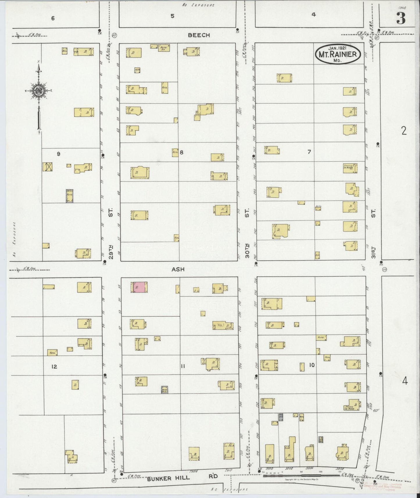 Sanborn Fire Insurance Map from Mount Rainier, Prince Georges County, Maryland (1921), Sheet #0003 - Historic Sanborn Fire Insurance Map Print, vintage old map wall art