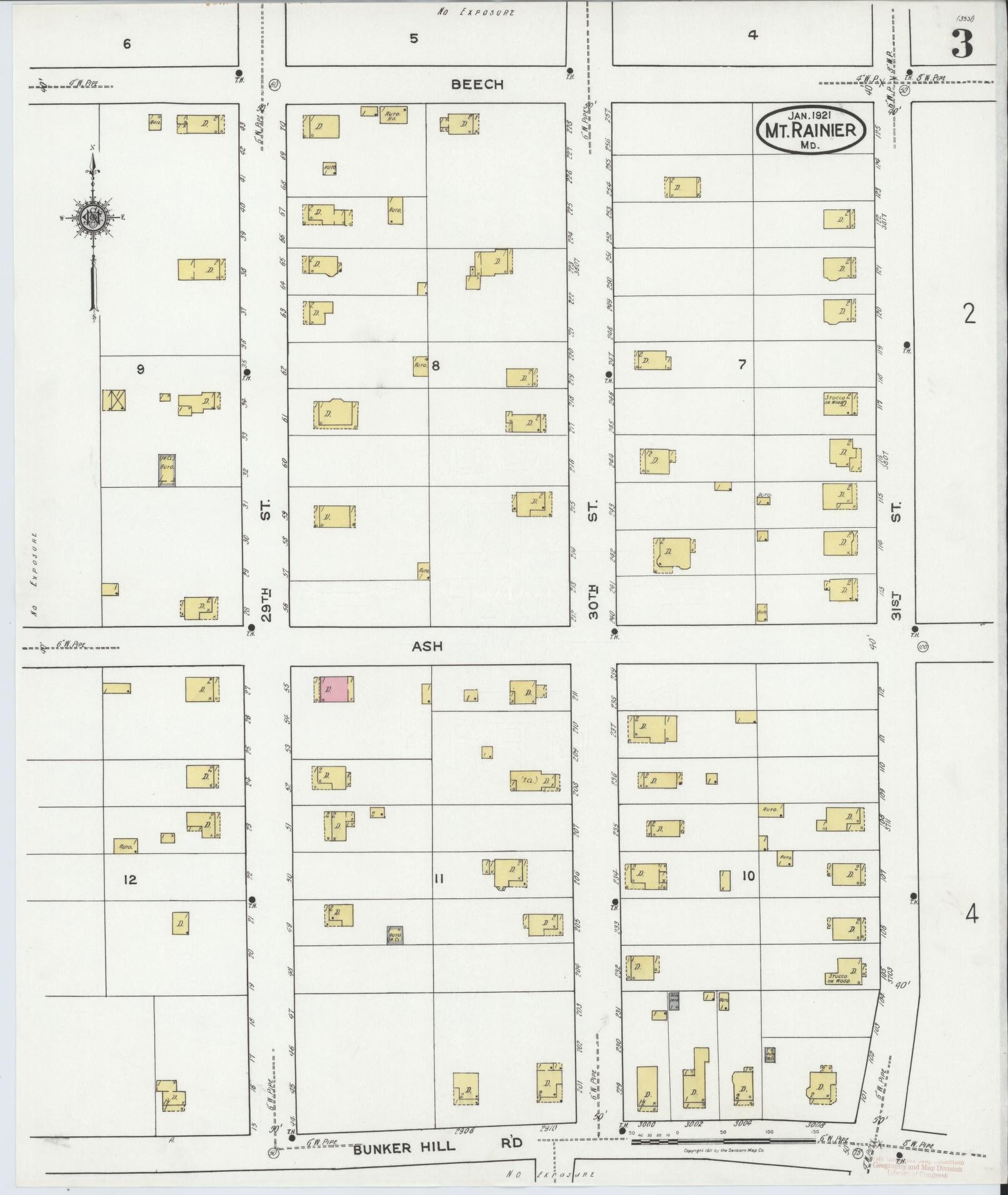 Sanborn Fire Insurance Map from Mount Rainier, Prince Georges County, Maryland (1921), Sheet #0003 - Historic Sanborn Fire Insurance Map Print, vintage old map wall art