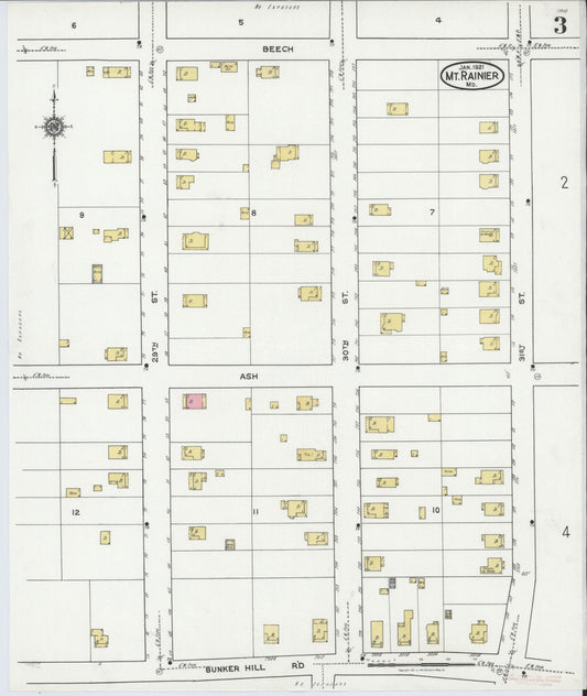 Sanborn Fire Insurance Map from Mount Rainier, Prince Georges County, Maryland (1921), Sheet #0003 - Historic Sanborn Fire Insurance Map Print, vintage old map wall art