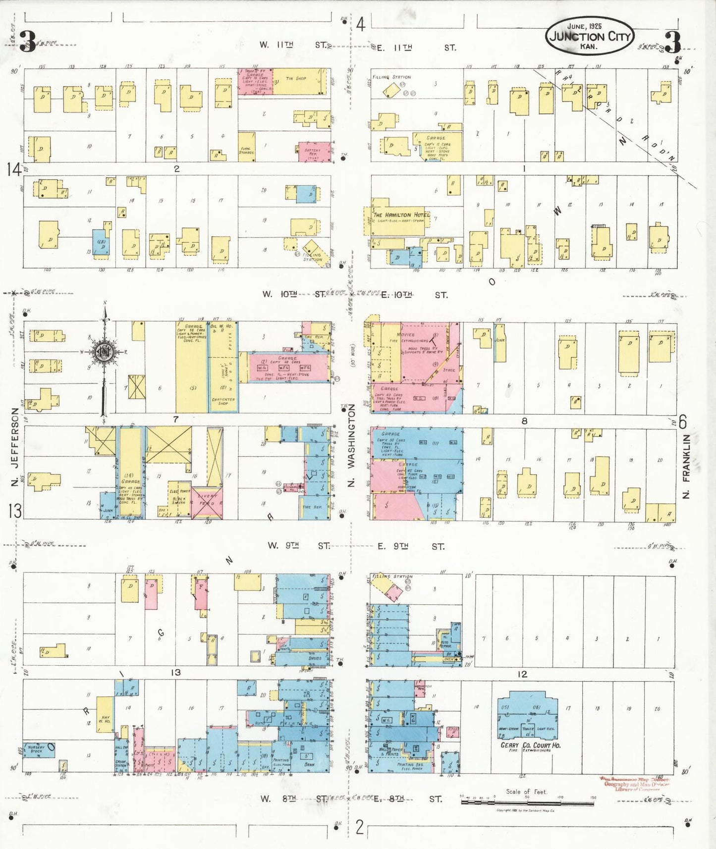 Sanborn Fire Insurance Map from Junction City, Geary County, Kansas (1925), Sheet #0003 - Complete Map Set gallery image, historic Sanborn map, vintage wall art, Kansas Kansas