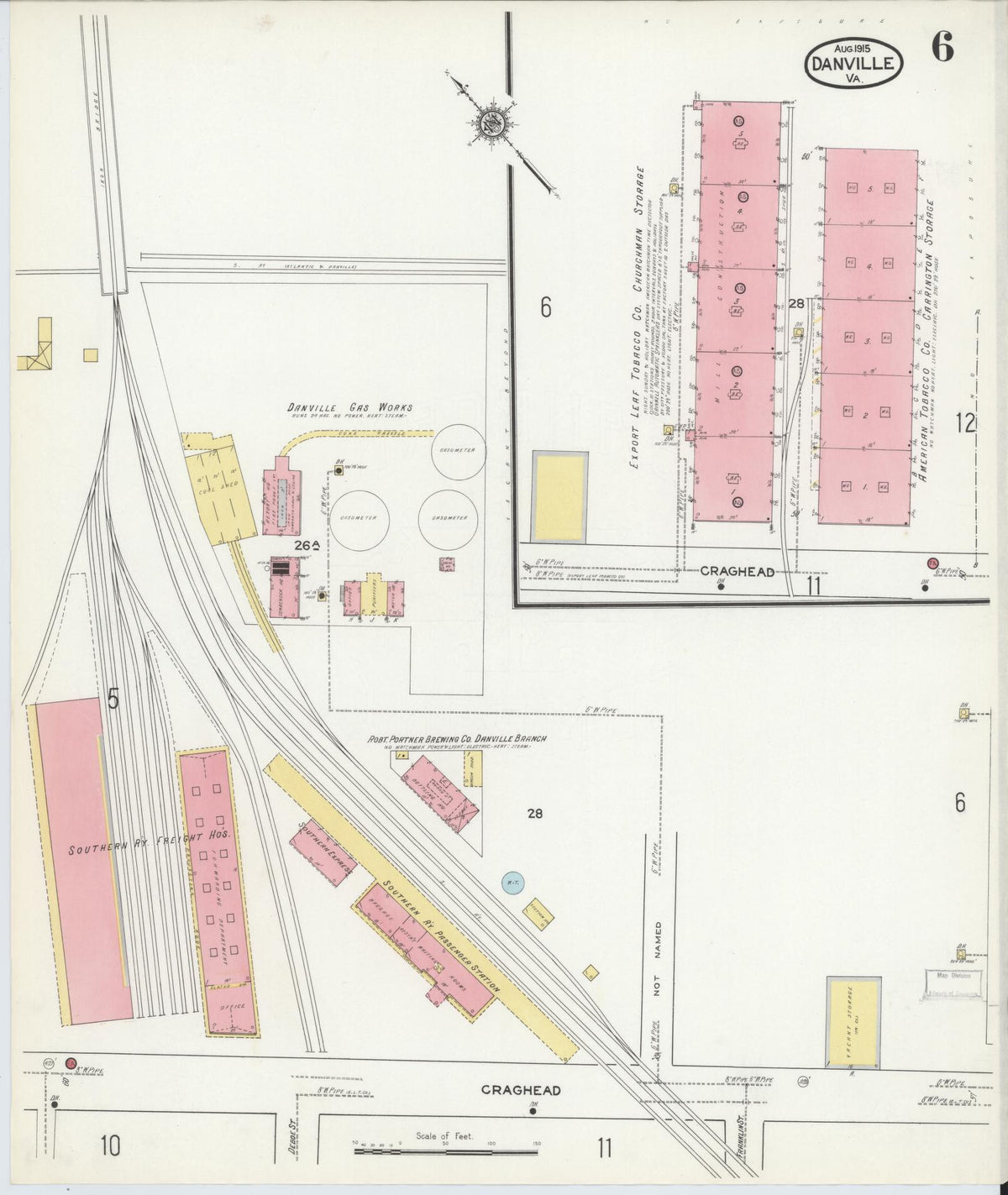 Sanborn Fire Insurance Map from Danville, Independent Cities, Virginia (1915), Sheet #0006 - Complete Map Set gallery image, historic Sanborn map, vintage wall art, Virginia Virginia