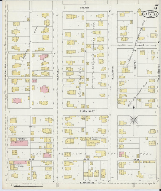 Sanborn Fire Insurance Map from Danville, Vermilion County, Illinois (1895), Sheet #0007 - Historic Sanborn Fire Insurance Map Print, vintage old map wall art, antique decor, genealogy gift, Illinois Illinois map