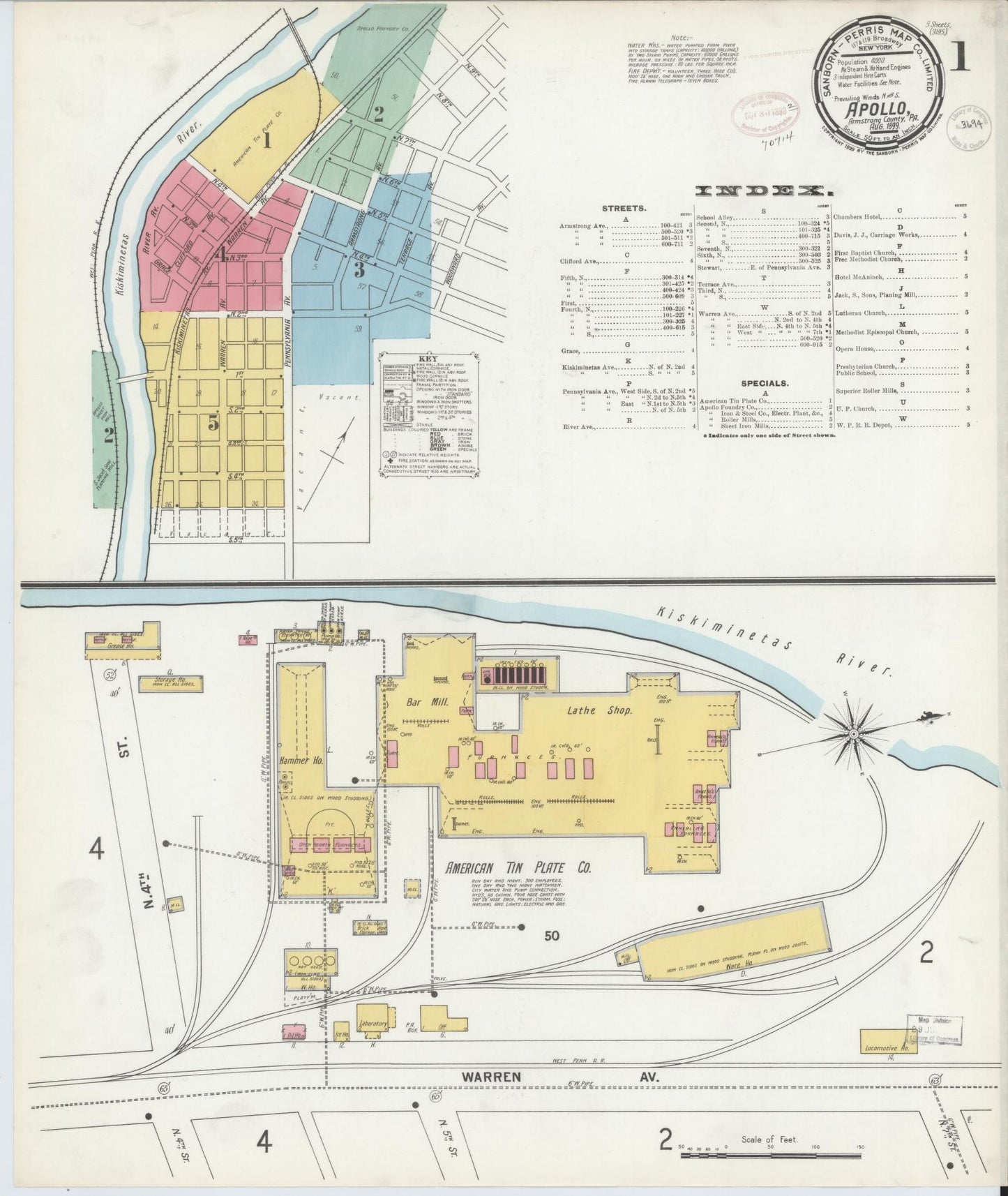 Sanborn Fire Insurance Map from Apollo, Armstrong County, Pennsylvania (1899), Sheet #0001 - Historic Sanborn Fire Insurance Map Print, vintage old map wall art, antique decor, genealogy gift, Pennsylvania Pennsylvania map