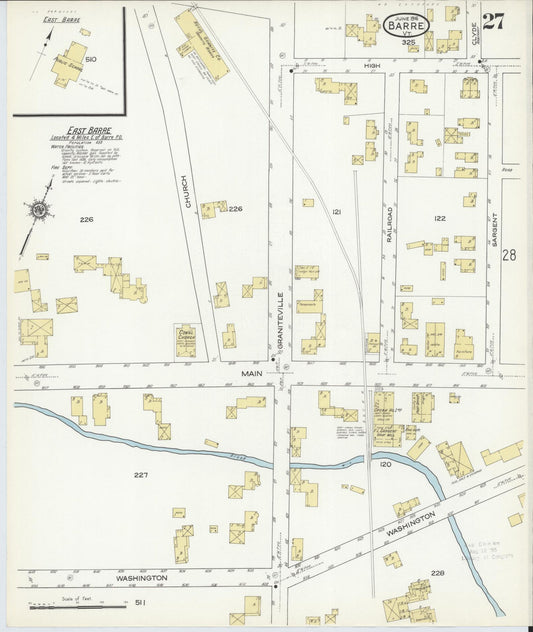Sanborn Fire Insurance Map from Barre, Washington County, Vermont (1916), Sheet #0027 - Historic Sanborn Fire Insurance Map Print, vintage old map wall art, antique decor, genealogy gift, Vermont Vermont map