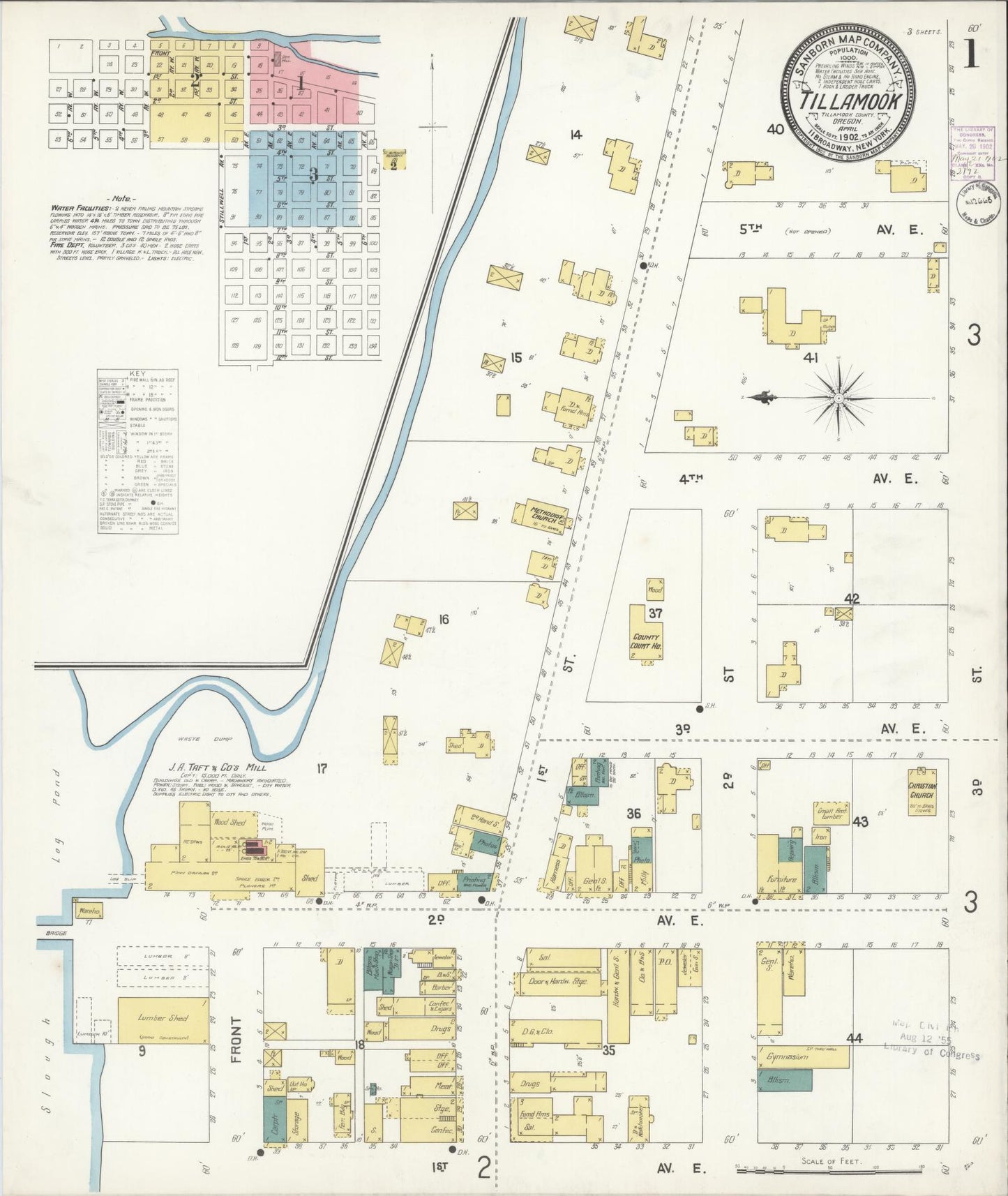 Sanborn Fire Insurance Map from Tillamook, Tillamook County, Oregon (1902), Sheet #0001 - Complete Map Set gallery image, historic Sanborn map, vintage wall art, Oregon Oregon