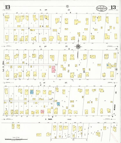 Sanborn Fire Insurance Map from Spencer, Clay County, Iowa (1924), Sheet #0013 - Historic Sanborn Fire Insurance Map Print, vintage old map wall art