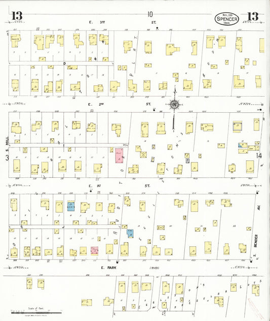 Sanborn Fire Insurance Map from Spencer, Clay County, Iowa (1924), Sheet #0013 - Historic Sanborn Fire Insurance Map Print, vintage old map wall art