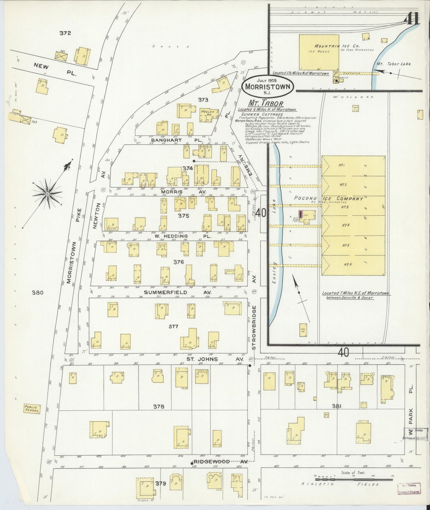 Sanborn Fire Insurance Map from Morristown, Morris County, New Jersey (1909), Sheet #0041 - Historic Sanborn Fire Insurance Map Print, vintage old map wall art, antique decor, genealogy gift, New Jersey New Jersey map