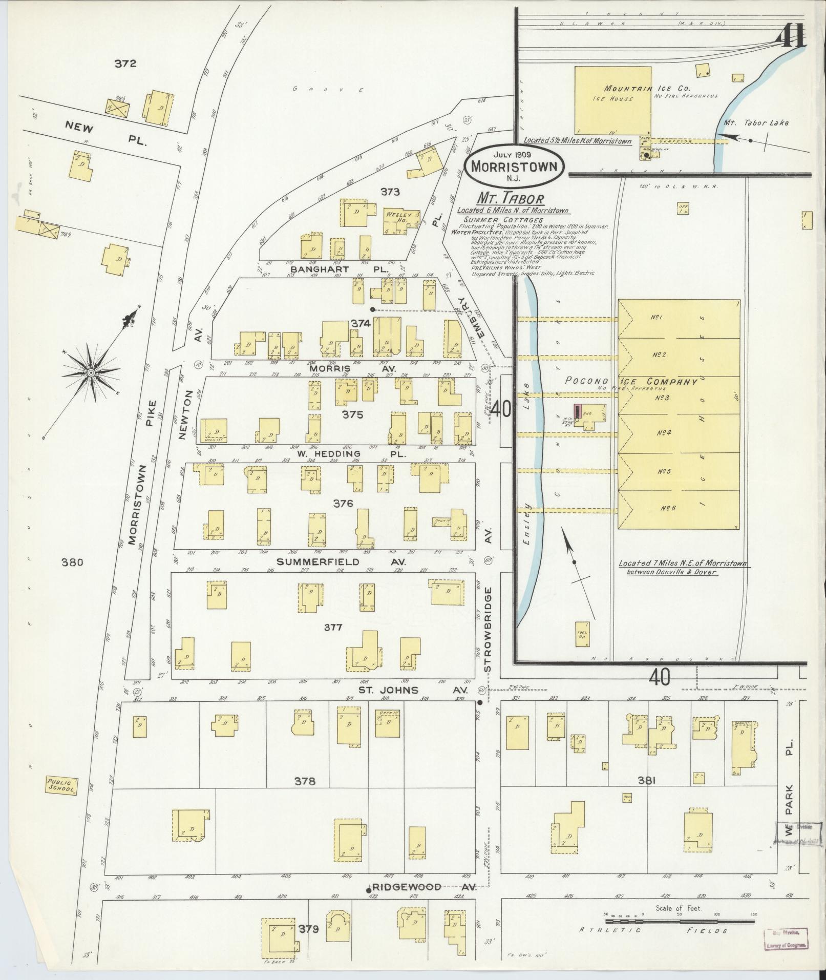 Sanborn Fire Insurance Map from Morristown, Morris County, New Jersey (1909), Sheet #0041 - Historic Sanborn Fire Insurance Map Print, vintage old map wall art, antique decor, genealogy gift, New Jersey New Jersey map