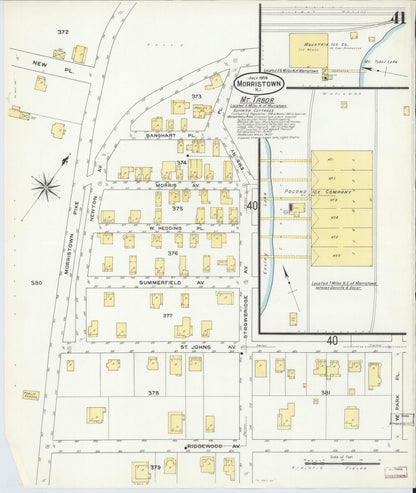 Sanborn Fire Insurance Map from Morristown, Morris County, New Jersey (1909), Sheet #0041 - Historic Sanborn Fire Insurance Map Print, vintage old map wall art, antique decor, genealogy gift, New Jersey New Jersey map