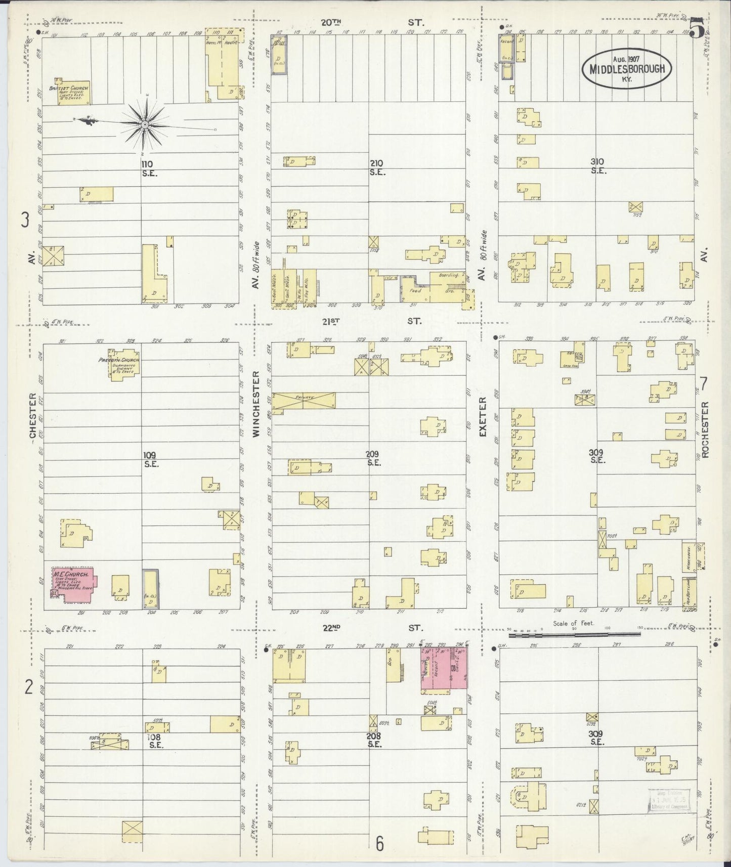 Sanborn Fire Insurance Map from Middlesboro, Bell County, Kentucky (1907), Sheet #0005 - Complete Map Set gallery image, historic Sanborn map, vintage wall art, Kentucky Kentucky