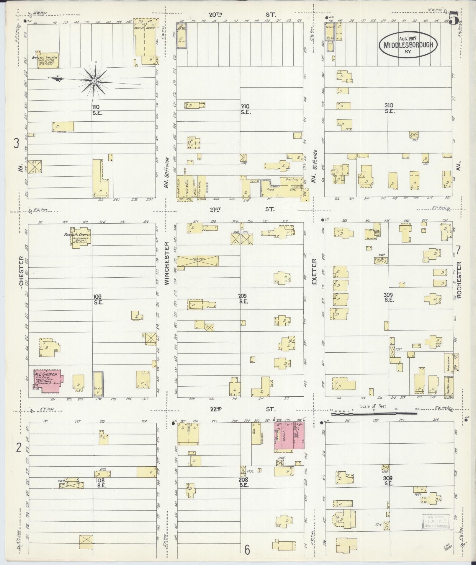 Sanborn Fire Insurance Map from Middlesboro, Bell County, Kentucky (1907), Sheet #0005 - Complete Map Set gallery image, historic Sanborn map, vintage wall art, Kentucky Kentucky