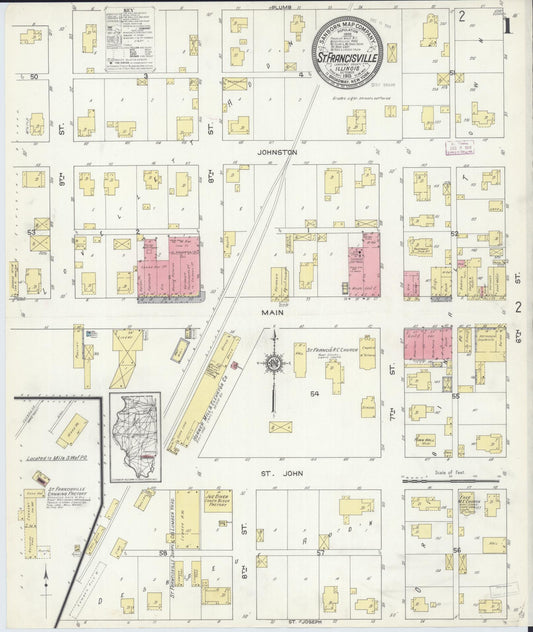 Sanborn Fire Insurance Map from Saint Francisville, Lawrence County, Illinois (1913), Sheet #0001 - Historic Sanborn Fire Insurance Map Print, vintage old map wall art, antique decor, genealogy gift, Illinois Illinois map