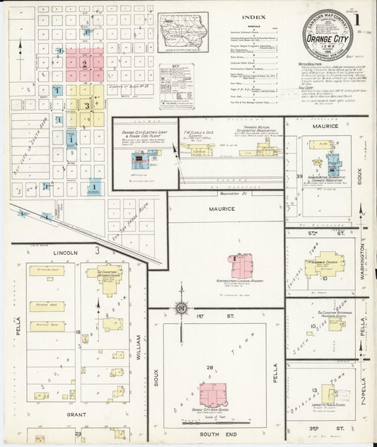 Sanborn Fire Insurance Map from Orange City, Sioux County, Iowa (1914), Sheet #0001 - Historic Sanborn Fire Insurance Map Print, vintage old map wall art