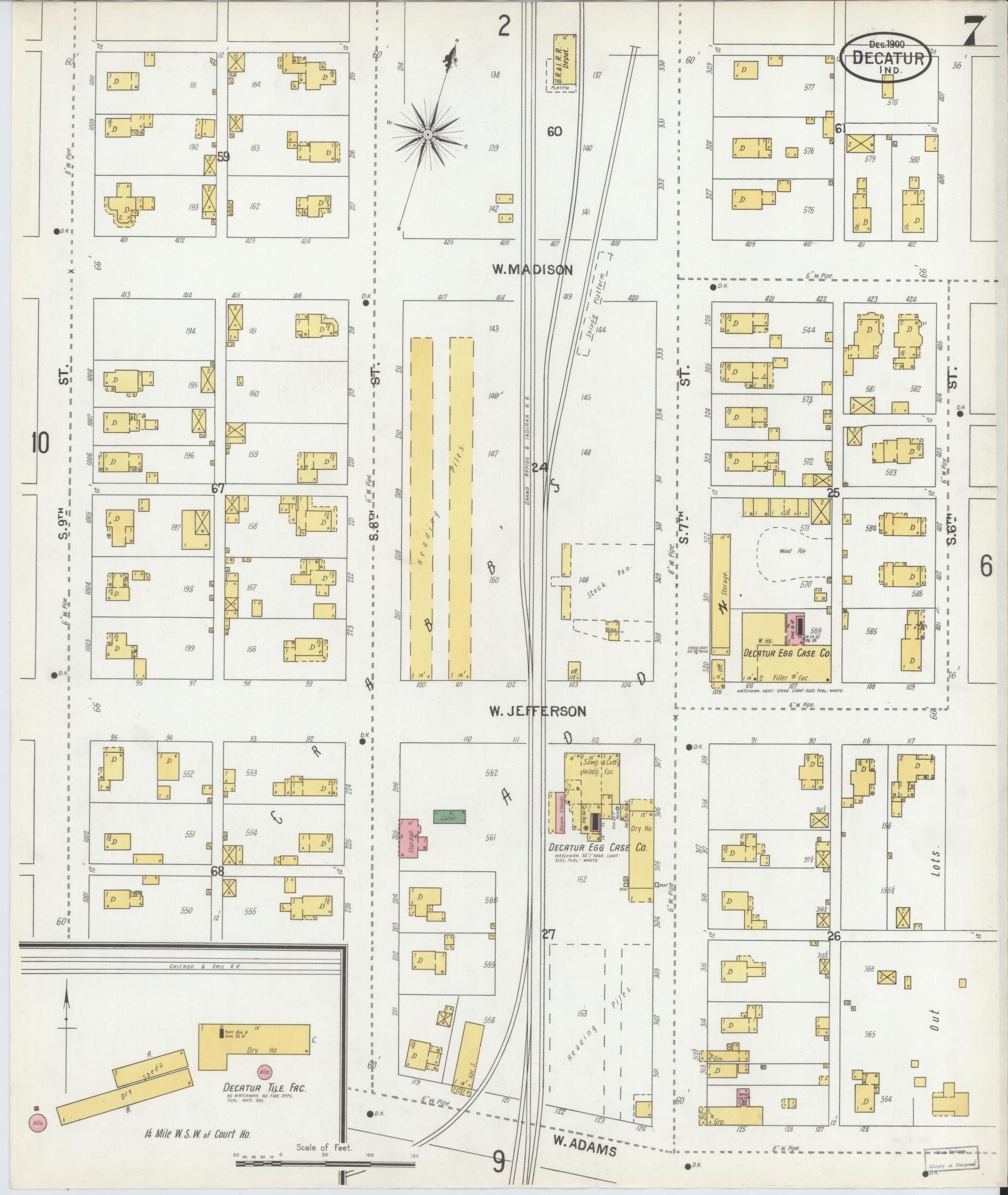 Sanborn Fire Insurance Map from Decatur, Adams County, Indiana (1900), Sheet #0007 - Complete Map Set gallery image, historic Sanborn map, vintage wall art, Indiana Indiana