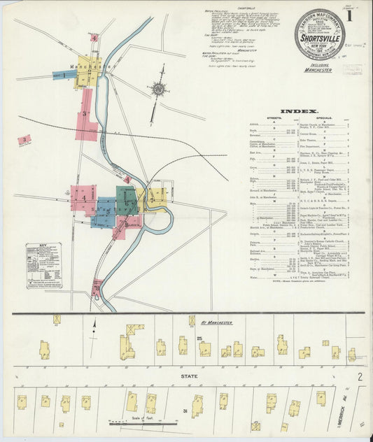Sanborn Fire Insurance Map from Shortsville, Ontario County, New York (1911), Sheet #0001 - Complete Map Set gallery image, historic Sanborn map, vintage wall art, New York New York