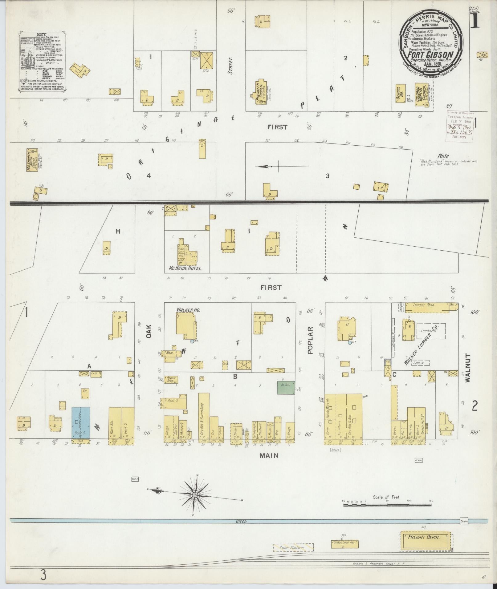 Sanborn Fire Insurance Map from Fort Gibson, Muskogee County, Oklahoma. (1901) – Historic Sanborn Fire Insurance Map Print