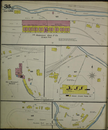 Sanborn Fire Insurance Map from Akron, Summit County, Ohio (1892), Sheet #0035 - Historic Sanborn Fire Insurance Map Print, vintage old map wall art, antique decor, genealogy gift, Ohio Ohio map