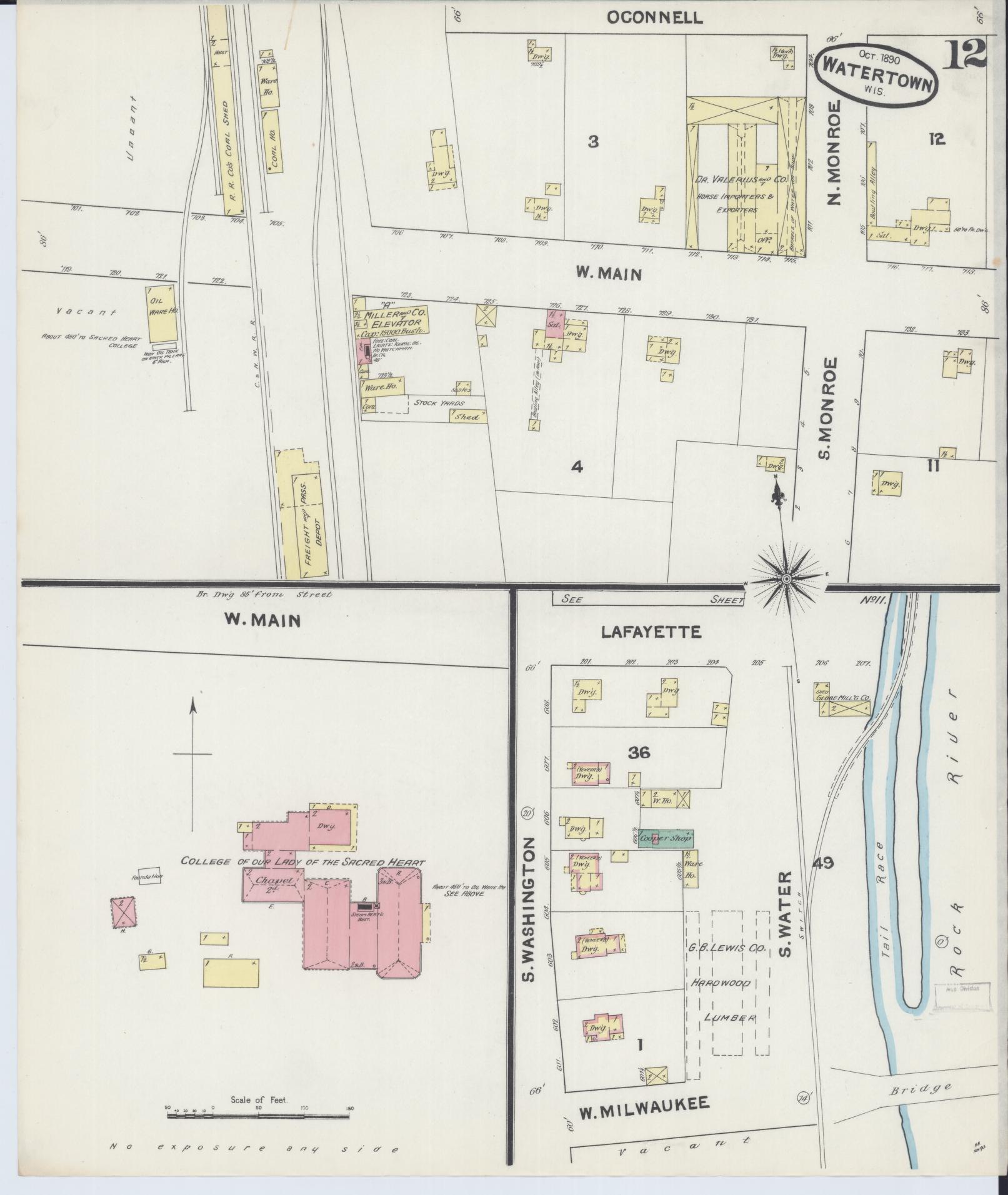 Sanborn Fire Insurance Map from Watertown, Jefferson County, Wisconsin (1890), Sheet #0012 - Complete Map Set gallery image, historic Sanborn map, vintage wall art, Wisconsin Wisconsin