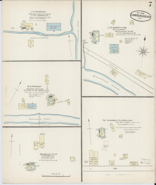 Sanborn Fire Insurance Map from Lawrenceburg, Anderson County, Kentucky (1886), Sheet #0007 - Historic Sanborn Fire Insurance Map Print, vintage old map wall art, antique decor, genealogy gift, Kentucky Kentucky map