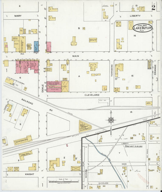 Sanborn Fire Insurance Map from Lake Butler, Union County, Florida (1920), Sheet #0002 - Historic Sanborn Fire Insurance Map Print, vintage old map wall art, antique decor, genealogy gift, Florida Florida map